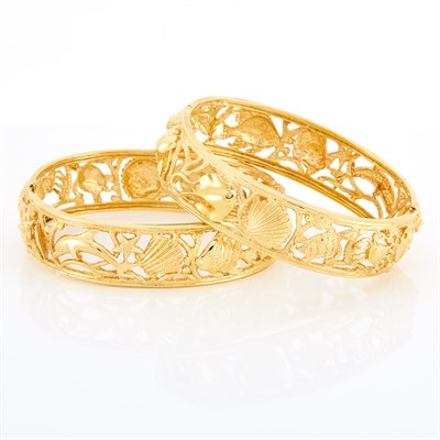Lot 257 - Two Gold Sea Life Bangle Bracelets