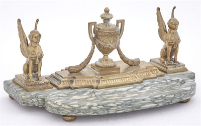 Lot 396 - Empire Style Gilt-Metal and Marble Inkstand...