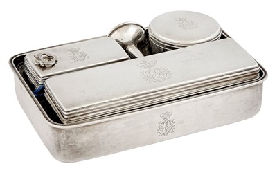 Lot 37 - Russian Silver and Cut Glass Traveling Set The...