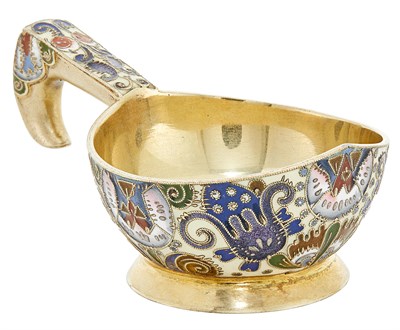 Lot 12 - Russian Silver-Gilt and Cloisonné Enamel Kovsh...