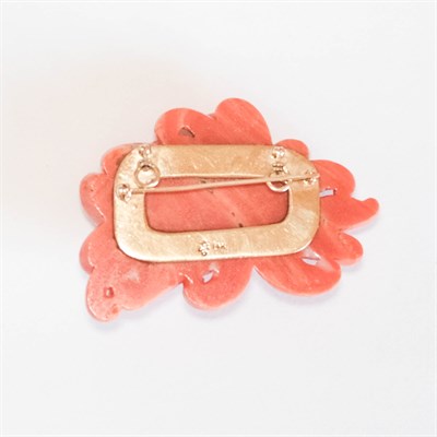Lot 192 - Carved Coral and Gold Pendant-Brooch and Coral Bead Necklace