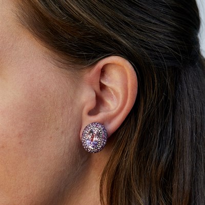 Lot 75 - Pair of Blackened Gold, Kunzite, Pink Sapphire and Diamond Earrings