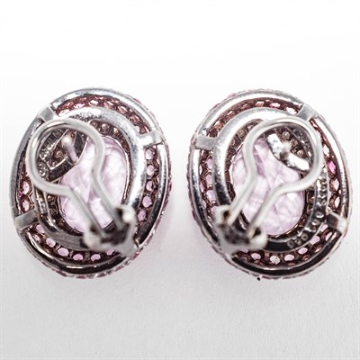 Lot 75 - Pair of Blackened Gold, Kunzite, Pink Sapphire and Diamond Earrings