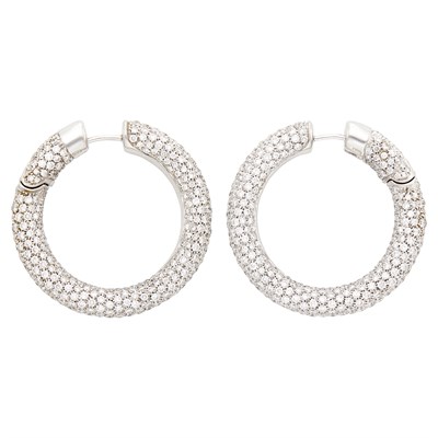 Lot 115 - Pair of White Gold and Diamond Hoop Earrings
