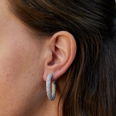Lot 115 - Pair of White Gold and Diamond Hoop Earrings