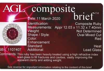 Lot 230 - White Gold, Lead Glass-Filled Ruby and Diamond Ring