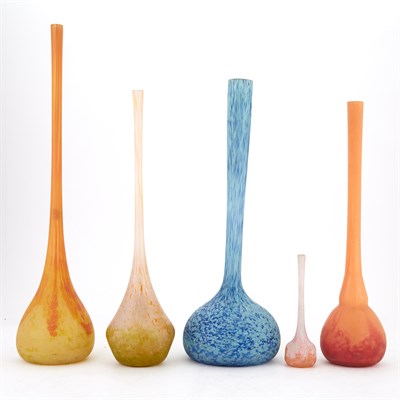 Lot 185 - Five Daum Glass Stick Neck Vases Two examples...