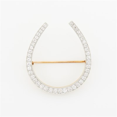 Lot 68 - Antique Platinum, Gold and Diamond Horseshoe Brooch