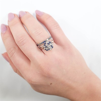 Lot 62 - White Gold, Sapphire and Diamond Cluster Ring and Band Ring