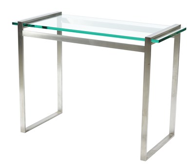 Lot 13 - Pair of Brushed Steel and Glass Tables Height...