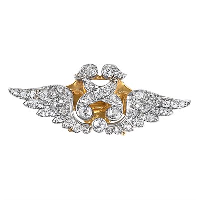 Lot 201 - Antique Platinum, Gold and Diamond Caduceus Clip-Brooch