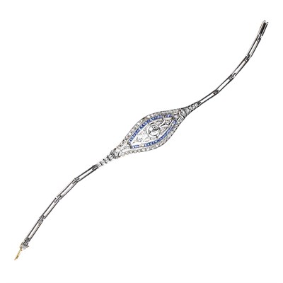 Lot 210 - Antique Platinum, Gold, Diamond and Sapphire Bracelet