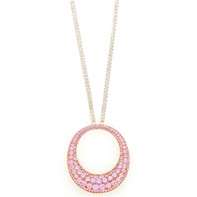 Lot 47 - Double Strand Two-Color Gold and Pink Sapphire Circle Pendant-Necklace