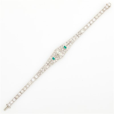 Lot 65 - Platinum, Diamond and Emerald Bracelet