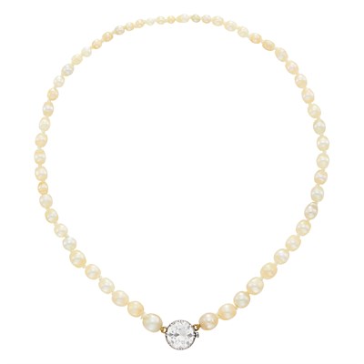 Lot 87 - Pearl Necklace with Antique Silver, Gold and Diamond Clasp