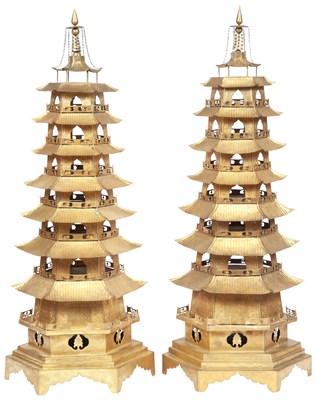 Lot 893 - Pair of Asian Gilt Metal Pagoda Ornaments...