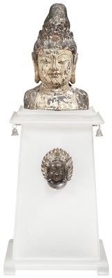 Lot 801 - Chinese Carved and Polychromed Wood Bust of...