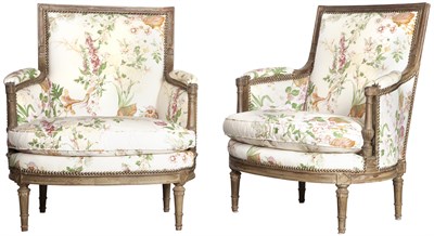 Lot 881 - Pair of Louis XVI Style Bergeres Each padded...