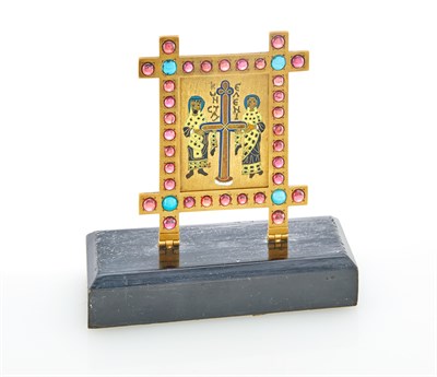 Lot 182 - Greek Gem-Set and Enameled Gold Icon of St....
