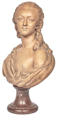 Lot 404 - Terracotta Bust of a Lady on Marble Plinth...