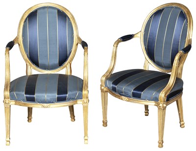 Lot 338 - Pair of George III Giltwood Open Armchairs...