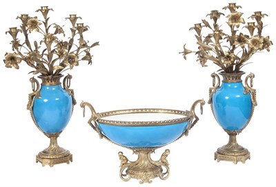 Lot 300 - Sèvres Style Gilt-Metal Mounted Turquoise...