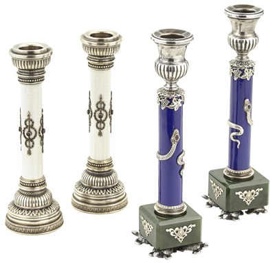 Lot 245 - Two Pairs of Fabergé Style Silver, Guilloché...