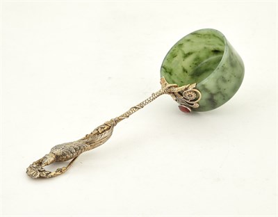 Lot 251 - Russian Style Silver-Gilt and Nephrite Ladle...