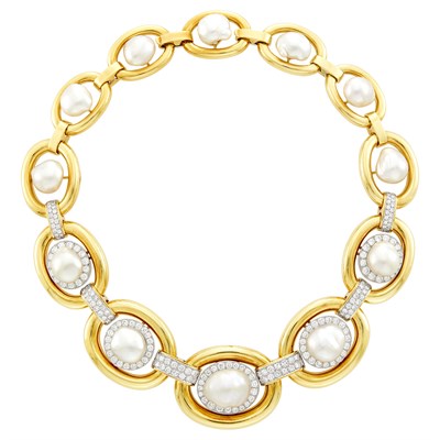Lot 98 - David Webb Gold, Platinum, Baroque South Sea Cultured Pearl and Diamond Necklace