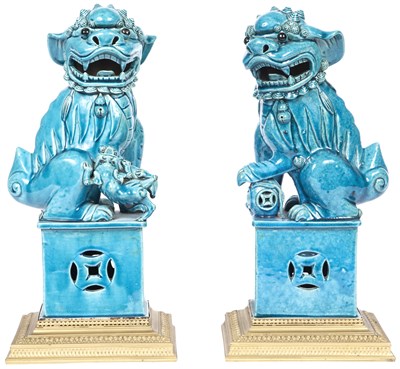 Lot 832 - Pair of Turquoise Glazed Pottery and...