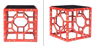 Lot 869 - Pair of Coral-Painted and Parcel-Gilt Faux...