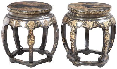 Lot 870 - Pair of Chinese Lacquer Barrel-Form Stools...