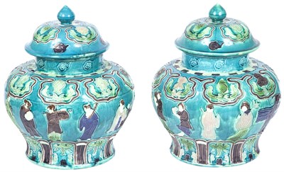 Lot 834 - Pair of Samson Glazed Pottery Covered Jars In...