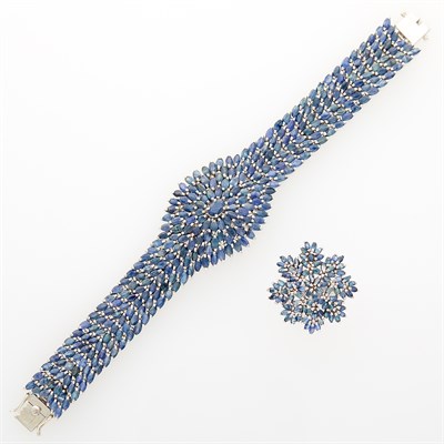 Lot 184 - Rhodium-Plated Silver and Sapphire Ring and Bracelet