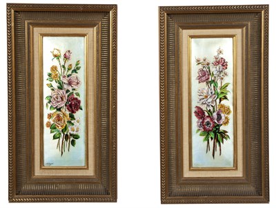 Lot 299 - Pair of Limoges Enameled Copper Floral...