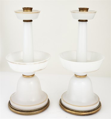 Lot 291 - Pair of Gilt-Metal Mounted White Opaline Glass...