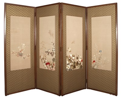 Lot 166 - Japanese Embroidered Four-Panel Screen Height...