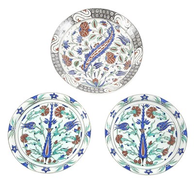 Lot 887 - Group of Three Iznik-Style Pottery Plates 20th...