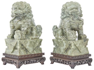 Lot 197 - Pair of Chinese Carved Marble Fu Lions Late...