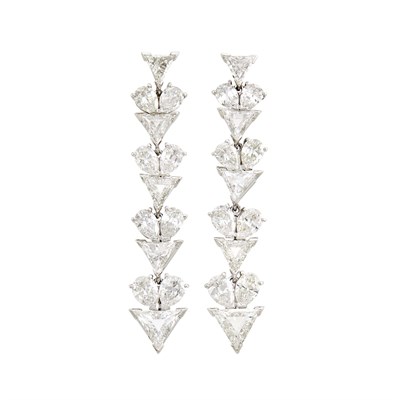 Lot 151 - Pair of Platinum and Diamond Pendant-Earrings