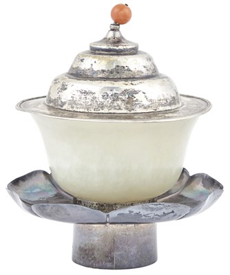 Lot 205 - Chinese Serpentine Bowl with Silver Lotus Dish...