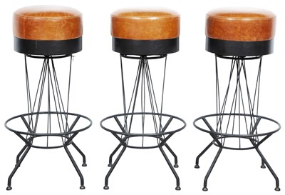 Lot 319 - Set of Three Black Metal and Brown...
