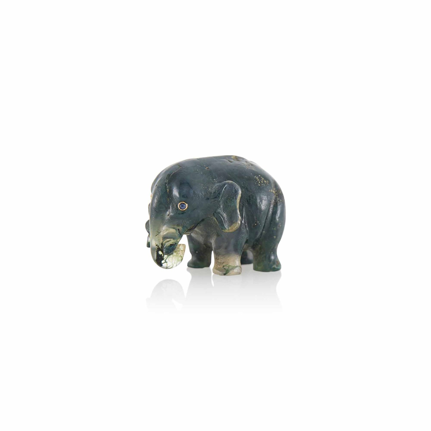 Lot 106 - Fabergé Moss Agate Model of an Elephant Carved...