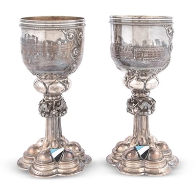Lot 1185 - Pair of German Silver Presentation Goblets...