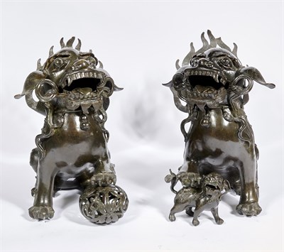 Lot 161 - A Large Pair of Chinese Cast Bronze Fu Lions