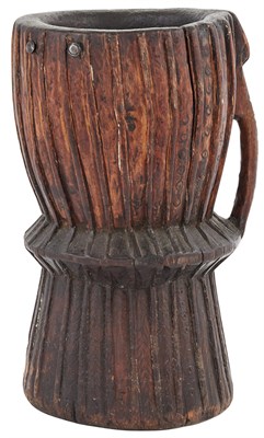 Lot 211 - African Hardwood Mortar Of ribbed hourglass...