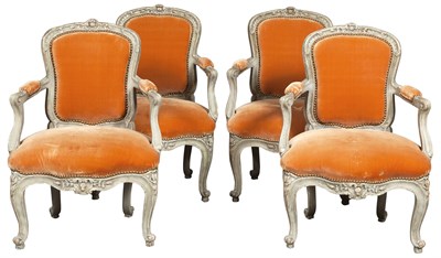 Lot 91 - Set of Four Louis XV Style Gray Painted...