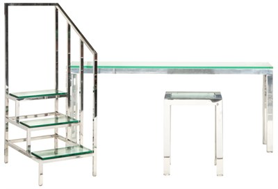 Lot 20 - Chrome and Glass Console Table and a Chrome...