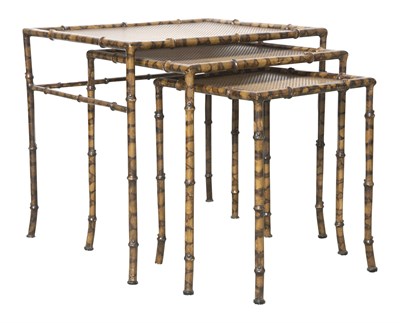 Lot 1011 - Nest of Three Faux Bamboo Painted Metal...