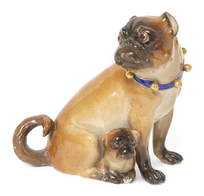 Lot 1069 - Meissen Porcelain Pug Group Second half 19th...